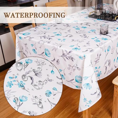 Floral Tablecloth Green Rectangle Table Cloth 60x84 Inch Waterproof Spill-Proof & Oil-Proof Outdoor Table Cover for Rectangle Table Home Kitchen Party Picnic Halloween Fall Decor