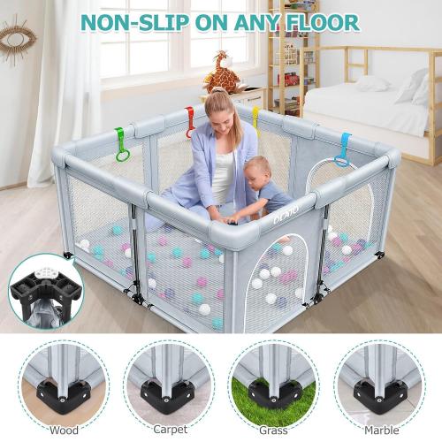 OCATO Baby Playpen: Foldable Playpen for Babies and Toddlers Large Play Pen Portable Playpen Fence Indoor Outdoor Kids Safety Area Travel Play Yard with 1 Storage Bag 4 Handlers 50 Balls (50 × 50)
