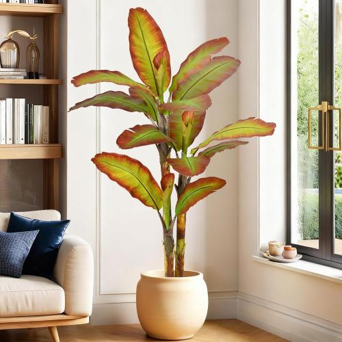 Artificial BananaTree 7FT Tall Large Faux Trees with Realistic Leaves, Fake Banana Floor Potted Artificial Plants for Home Office Living Room Indoor Outdoor Decor (84in,1Pack)