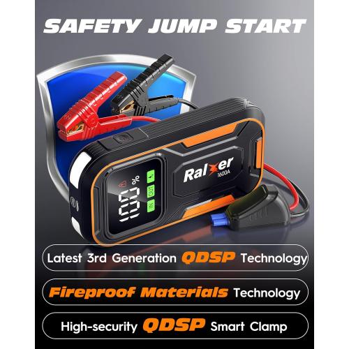 15200mAh Portable Car Jump Starter Battery Pack (7.5L Gas or 6.0L Diesel Engine) 12V Jumper Box with Type C-C PD60W (Input/Output) Fast Charging LED Display