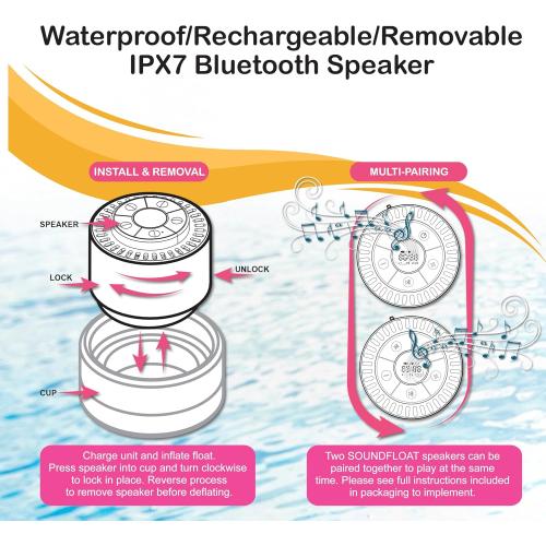 Motorized Inflatable Pool Float Lounger Tube, Bluetooth 5 IPX7 Waterproof Speaker, Pool & Lake Float with Mesh Bottom, Cup Holder, Backrest, Heavy-Duty Handles, 66W Motor