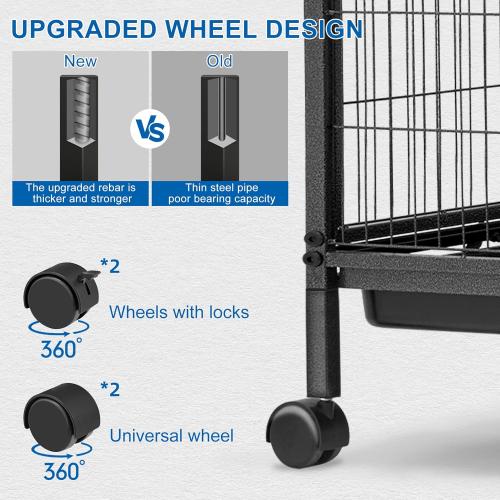 HABUTWAY 45''H Metal Small Animal Cages, Rolling Chinchilla Cage with Removable Ramps, Lagre Cage for Chinchillas/Guinea Pigs/Rabbit, Ferret Cages with Hammock & 4 Tiers, Black