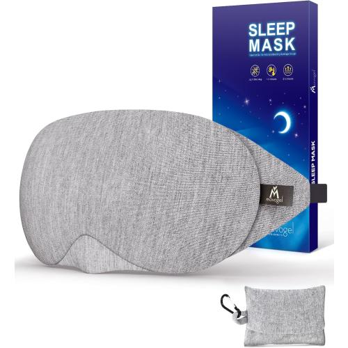 Mavogel Cotton Sleep Eye Mask - Updated Design Light Blocking with Adjustable Nose Bridge, Soft and Comfortable Night Eye Mask for Men Women, Eye Blinder for Shift Work, Includes Travel Pouch, Grey