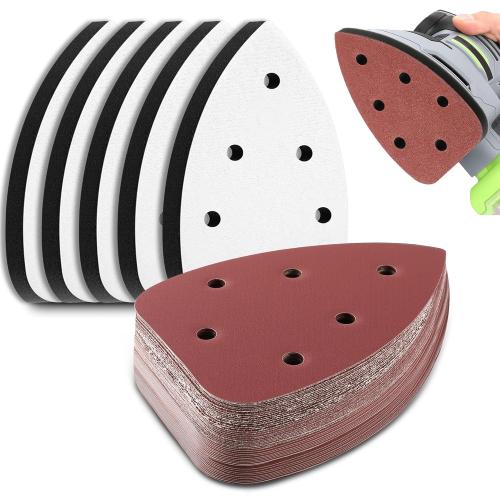 5 Pcs 6 Holes Foam Sanding Pads with 30 Pcs Mouse Sander Sandpaper