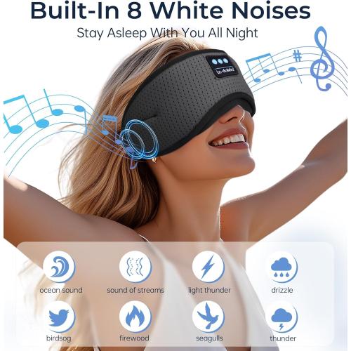 LC-dolida Bluetooth Sleep Mask with White Noise，Sleep Headphones,Bluetooth Wireless Music Eye Mask, Ideal for Travel, Night Work, Napping, Side Sleeping and Office Use for Both Men and Women(Grey)