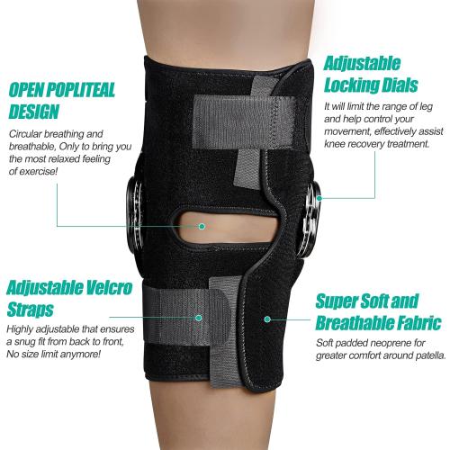 Hinged Knee Brace, Knee Immobilizer with Locking Dials & Side Stabilizers, Medical ROM Knee Brace for Knee Pain, Arthritis, ACL, PCL, MCL,Meniscus Tear, Injuries/Post OP, Prevent Hyperextension