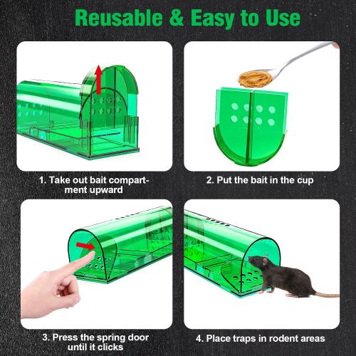 Set of 4 Pcs Humane Mouse Traps Indoor for Home, Live Mouse Trap, Reusable Mice Trap Catcher for House & Outdoors