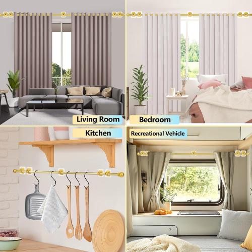 Set of 5 Size 48 to 84-96 Inch Curtain Rods No Drilling for Windows 48 to 84-96 Inch,Renter Friendly Drapey Pole with 5PCS No Drill Curtain Rod Brackets,Outdoor Long Cortineros Para Ventanas with Adhesive Curtain Rod Holder Gold
