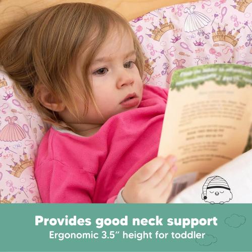 Toddler Pillow with Pillowcase - 13x18 My Little Dreamy Kids Travel Bed Pillows for Sleeping, Organic Cotton Small Pillowcase, Soft & Breathable, Machine Washable,Toddlers 2-5 years old(Dear Princess)