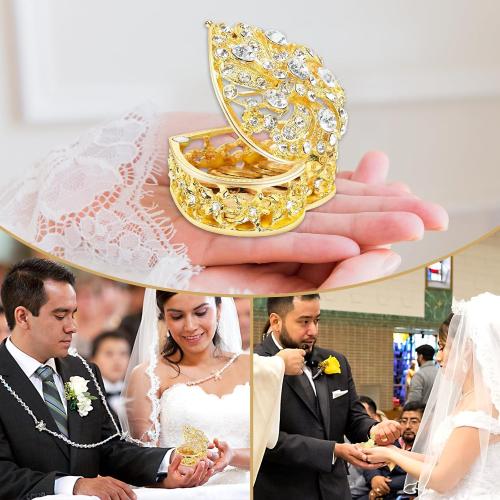 Wedding Arras Coins Set - Gold Heart Shaped Box with 13 Virgen of Guadalupe Coins, Arras De Boda Cristiana, Wedding Accessories for Ceremony