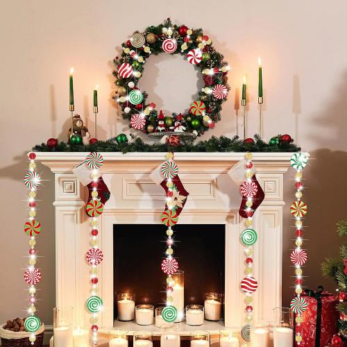 Zhanmai 16.5ft Christmas Candy Cane Garlands Xmas Peppermint Garland Ornaments for Tree Glitter Holiday Tree Garland for Christmas Wreaths Home Fireplace Decorations(Round)