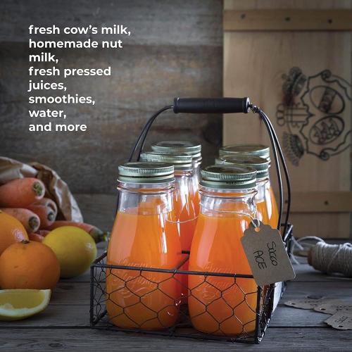 Bormioli Rocco Quattro Stagioni Bottles Clear Glass with Twist Lids for Food Preserving, Beverage Serving, Homemade Gifts, Sauces & Infused Drinks - Airtight, Made in Italy