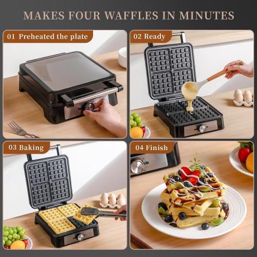 Chefman 4 Slice Belgian Waffle Maker w/ Adjustable Temperature, Stainless SteelFree 90-day