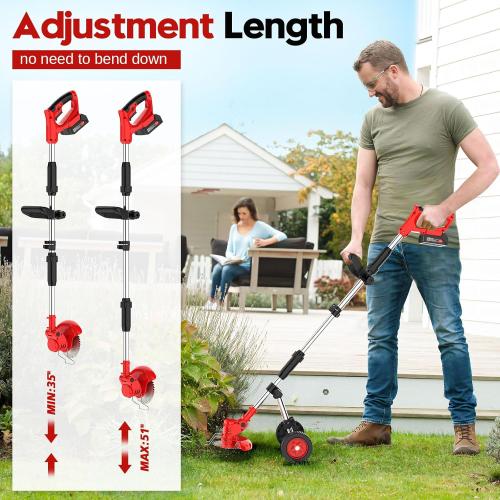 Used Electric Weed Wacker Cordless On Wheel, Lightweight Weed Eater Battery Powered 4000mAh 21V, 4 in 1 Lawn Edger Weed Trimmer Brush Cutter Mower, No String Grass Trimmer Wheel Yard Garden Tool