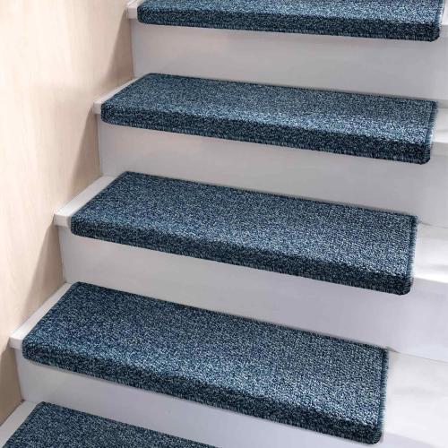 Bullnose Carpet Stair Treads, Non Slip Stair Treads for Wooden Steps Indoor, Stair Runner, Soft Stair Rugs for Pets, Edging Stair Protectors, Washable, 29.5x9.5x1.5 14pcs, Blue