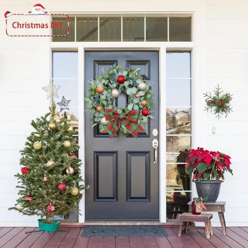 22 Inch Eucalyptus Wreath with Olive Leaves and Berries All Year Round, Handmade Green Spring Summer Wreaths for Front Door Indoor Outdoor Wedding Holiday