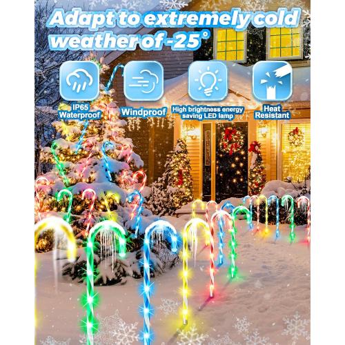 Anordsem Solar Christmas Decorations Outdoor: 21 Candy Cane Stake Lights 24 Pack - Waterproof LED 8 Colorful Lighting Models for Yard Pathway Xmas Tree Decor - 2026 New Year Gifts for Homeowners