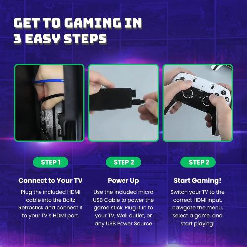 White Boltz Retro Stick Gaming Stick – Retro Gaming Console with 40,000  Classic Video Games, 9 Emulators, 128GB Storage, Plug & Play 4K HDMI Output, Includes 2 Wireless 2.4GHz Controllers