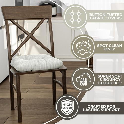 Klear Vu Gripper Overstuffed Universal Non-Slip Dining Chair Cushions for Kitchen Decor or Office Use, U-Shaped Skid-Proof Seat Pad, 17x17 Inches, 2 Count (Pack of 1), Chenille Cream