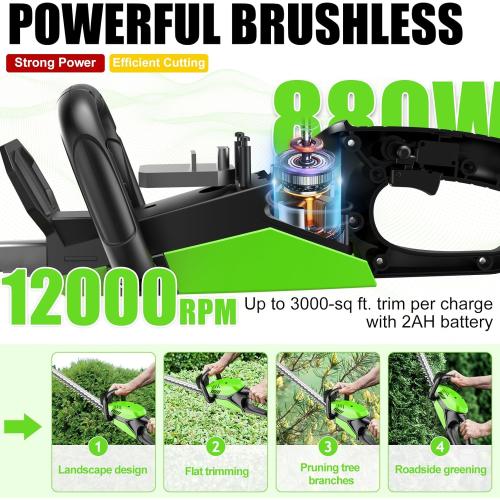 Electric Hedge Trimmers 21v Cordless Hedge Trimmer with Battery & Charger Included Handheld Electric Trimmers with Steel Blade Bush Trimmer for Garden Yard, Green