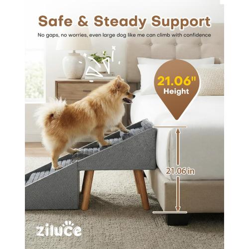 Dog Ramp for Bed & Couch, Dog Stairs 21.06 inches High for Large/Medium/Small Doggie, Foldable 2 in 1 Wooden Pet Steps for Puppy Older and Injured Dogs, Split Ottoman Design, No-Slip Surface