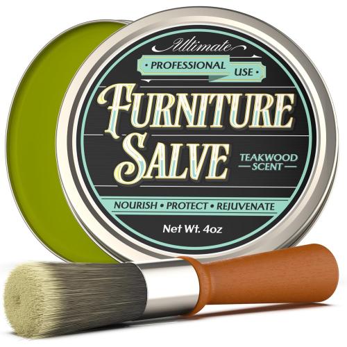 Furniture Salve for Leather - Polisher, Moisturizer, and Restorer for Couches and Furniture - Conditioner for Leather, Wood, and Vinyl - Repair Salve with Brush - 4oz