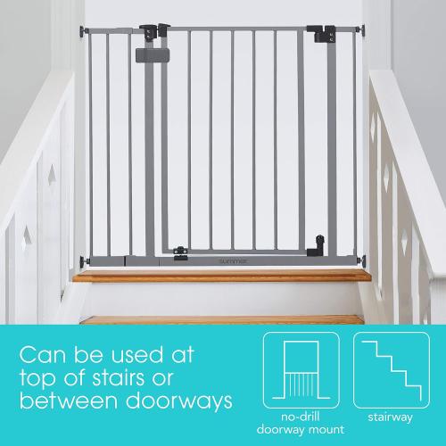 Summer Infant Secure Space Extra-Wide Pet and Baby Gate, 28.5 - 52 Wide, 30 Tall, Pressure or Hardware Mounted, Install In-Between Rooms, Doorways and Stairways, Auto-Close & Hold-Open Door - Grey