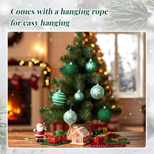 Color red and white 24 Pcs Glitter Christmas Tree Ornaments, Assorted Sizes Sequin Snowflake Shatterproof Christmas Ball Hanging Ornament Set for Xmas Holiday Party New Year Home Decorations