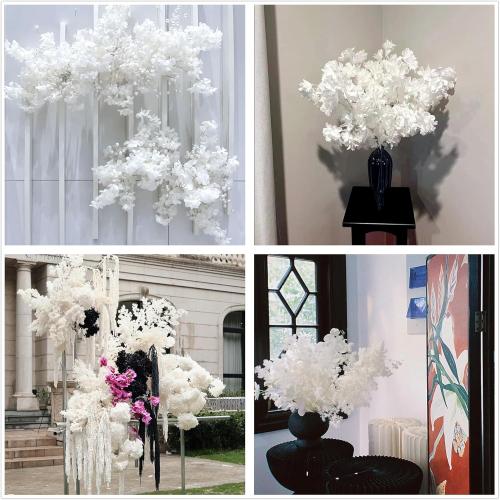 50Pcs in Bulk Artificial White Cherry Full Blossom Branches 35 Inch for Tall Floor Vase Wedding Home Decoration Fake Silk Flowers for Table Centerpiece Garden Party Indoor Outdoor (White - 50Pack)