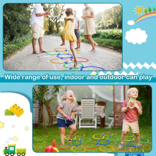 Woanger 2 Sets of Hopscotch Outdoor Squares 20 Pcs Hopscotch Ring Game with 30 Pcs Connectors Outdoor Indoor Obstacle Course for Kids Playground Agility Training