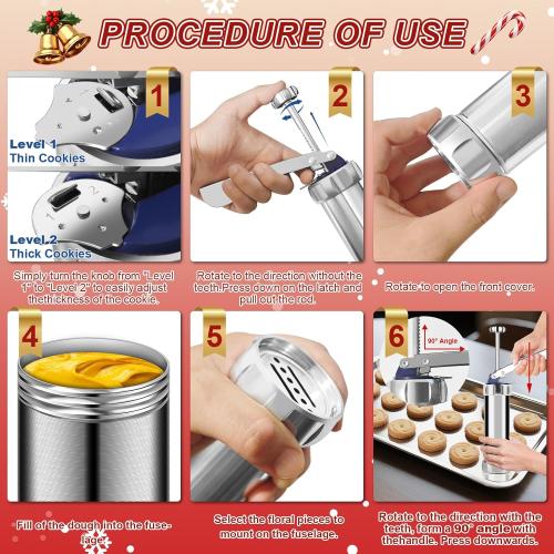 Upgraded Cookie Press Gun, Stainless Steel Spritz Cookies Press Kit With 20 Discs 4 Tips, Food-Grade Baking Machine for DIY Christmas Cookies Maker, Cake Decorating And Holiday Parties