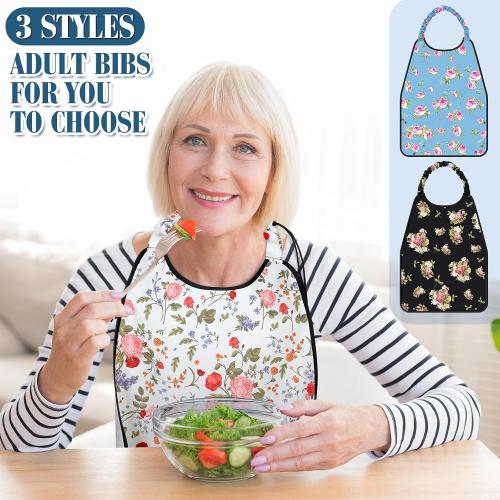 Shihanee 3 Pcs Adult Bibs for Women Adjustable Neck Closure Bibs Waterproof Clothing Protector with Crumb Catcher