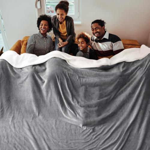 Bedsure GentleSoft Sherpa Fleece Oversized Cal King Blankets for Bed - Thick and Warm, Soft Fuzzy Plush Large Blanket for Winter, Grey, 112x98 Inches