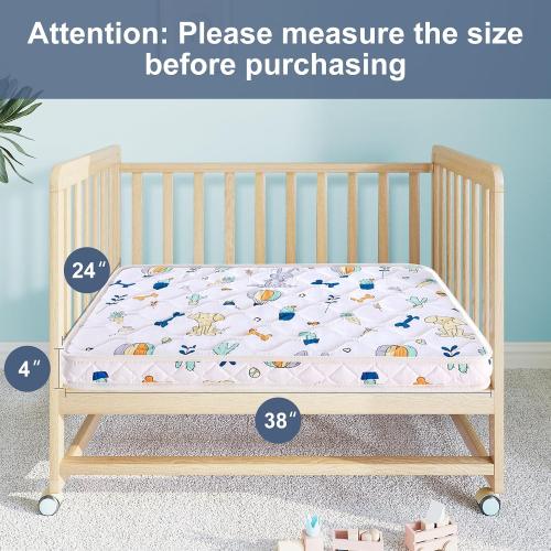 38 x 24 x 4 Mini Crib Mattress - Firm Support and Comfort Premium Foam,Noiseless and Odorless,Hypoallergenic Mini Crib Mattress,Fits Mini and Portable Cribs,Dual Sided with Soft Breathable Fabric