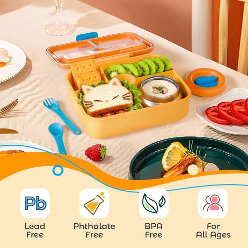 Kids Bento Lunch Box with Thermo: 8oz Insulated with Leak Proof Vacuum - 4 Compartment Hot Food Jar Insulated Lunch Bag - Two Temperature Zones - for Toddler Girls Boys School Trvael (Blue)