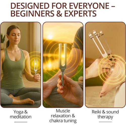 Tuning Forks for Healing Set – Weighted Chakra Tuning Fork Set 128Hz 136.1Hz 256Hz 512Hz with Sound Therapy Activator and Pouch Solfeggio Kit for Healing Therapy Meditation