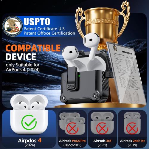 Inesore Compatible with AirPods 4th Generation Case,with Cleaner kit,Automatic Snap Switch Secure for New Airpods 4 Charging Cover [with Active Noise Cancellation] (2024)-Black