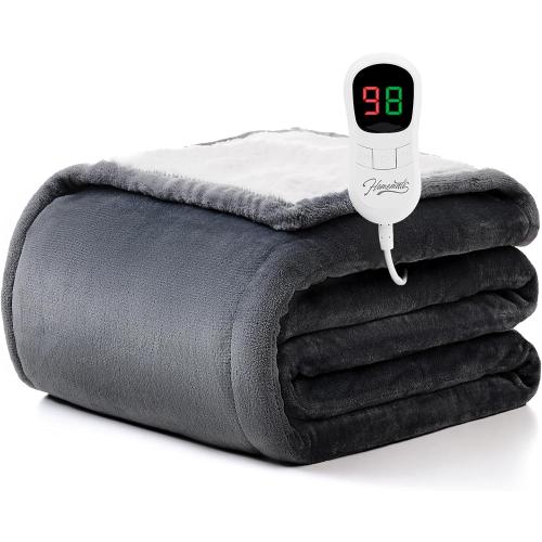 Homemate Heated Blanket Electric Throw - 50x60 Heating Blanket Throw 1/2/4/6/8 Hours Auto-Off 10 Heat Level Over-Heat Protection Flannel Sherpa ETL Certification