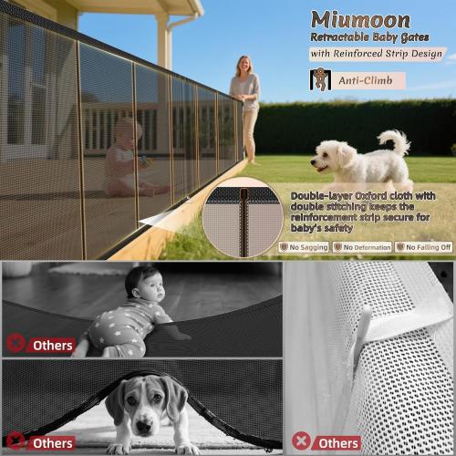 Miumoon 100 inch Reinforced Retractable Baby Gates 42 inch Tall | Retractable Dog Gate with No Crawl Through Reinforced Strip, 8 FT Extra Long Baby Gate, Retractable Gate for Indoor/Outdoor