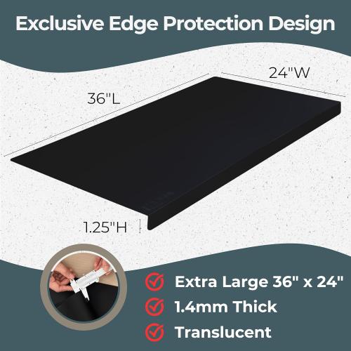 Extra Large Silicone Mats for Crafts with Edge Protection – Silicone Table Mat – Multipurpose Heat Resistant Silicone Mat – No Folds or Wrinkles – 1.4mm Thick, 36x24, Black