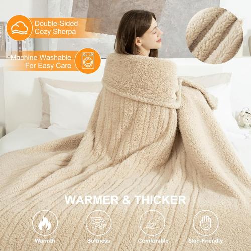 Heated Blanket Full Size 72X84 Beige - Soft Double Sided Sherpa Electric Blanket Full Size with LED Display, 6 Heating Levels & 10 hrs Timer, Machine Washable & Fast Heating, Gift for Women