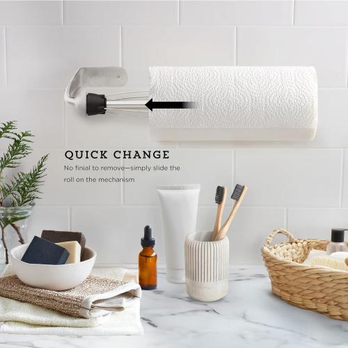 Kamenstein Perfect Tear Wall Mount Paper Towel Holder, Patented Design for One-Handed Use, Rounded Finial, 14-Inch, Brushed Silver Metal Finish