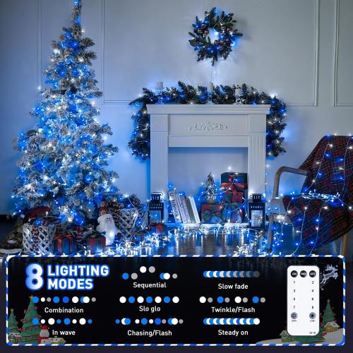 JMEXSUSS Blue and White Christmas Lights Outdoor with Remote, 168ft 600 LED String Lights Indoor Clear Wire Fairy Light Plug in for Bedroom Tree Birthday Party Xmas Decorations