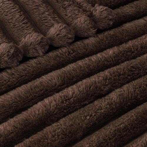 Exclusivo Mezcla Fleece Throw Blanket for Couch, Super Soft Striped Jacquard Bed Blanket, Lightweight Fuzzy Cozy for All Seasons, 50x60 Inches, Coffee