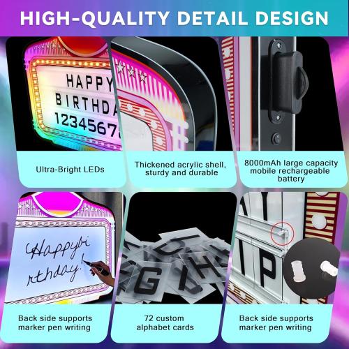 LED Bottle Service Sign Customizable alphanumeric acrylic bottle girl sign light box with 4 set Letters 2set Numbers suitable for clubs, bars, and events rechargeable battery