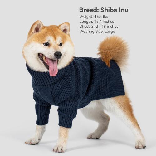 cyeollo Warm Small Dog Sweater, Knit Cold Weather Doggy Sweaters for Small Dogs Boy Pullover Winter Dog Clothes with Turtleneck for Indoor & Outdoor Wear, Navy M