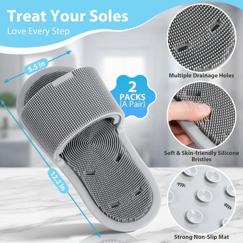 Enhon 2 Pack Shower Foot Scrubber, Silicone Foot Brush Cleaner with Non Slip Suction Cups, Clean, Exfoliate and Massage Feet No Bend in The Shower or Bath, Relax Your feet and Eliminate Fatigue
