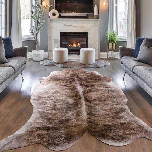 Cowhide Rug 5.2 x 6.3 Feet, Cow Hide Durable No-Slip Backing, Faux Cowhide Thickened Elastic, for Bedroom Living Room Home Office Western Decor