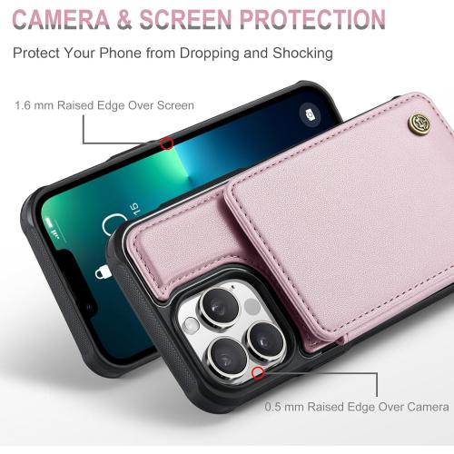Vinich for iPhone 13 Pro Wallet Case with Card Holder, RFID Blocking Credit Slots Kickstand Shockproof Phone Cover Fit for iPhone 13 Pro 6.1 Rose Gold
