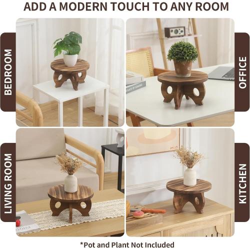 Plant Stand Indoor Wooden Plant Stool Round Stand Risers for Decor Plant Pedestal Stand Farmhouse Rustic Decorative Display Flower Holder Pedestal Board Brown
